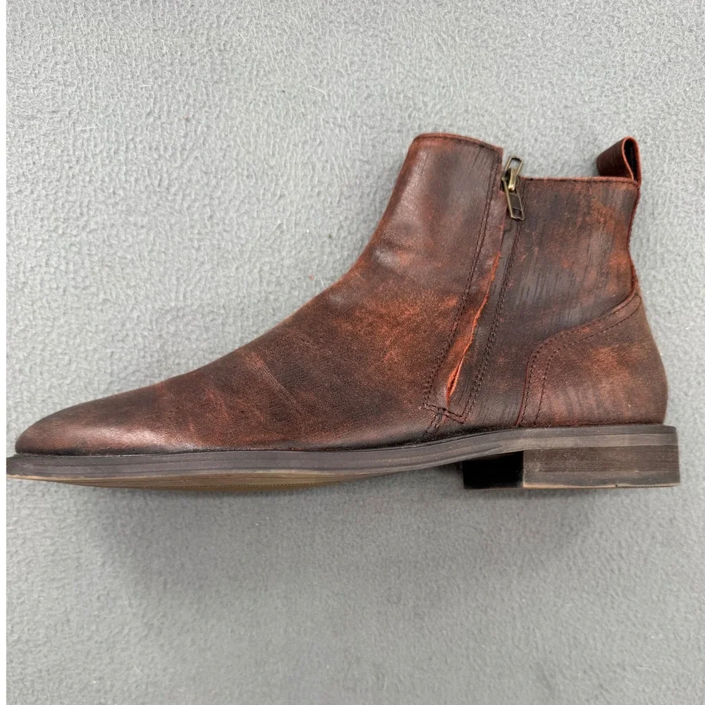 Aston Grey Helani Leather Ankle Boots sz 9 Distressed Side Zip Rugged Modern